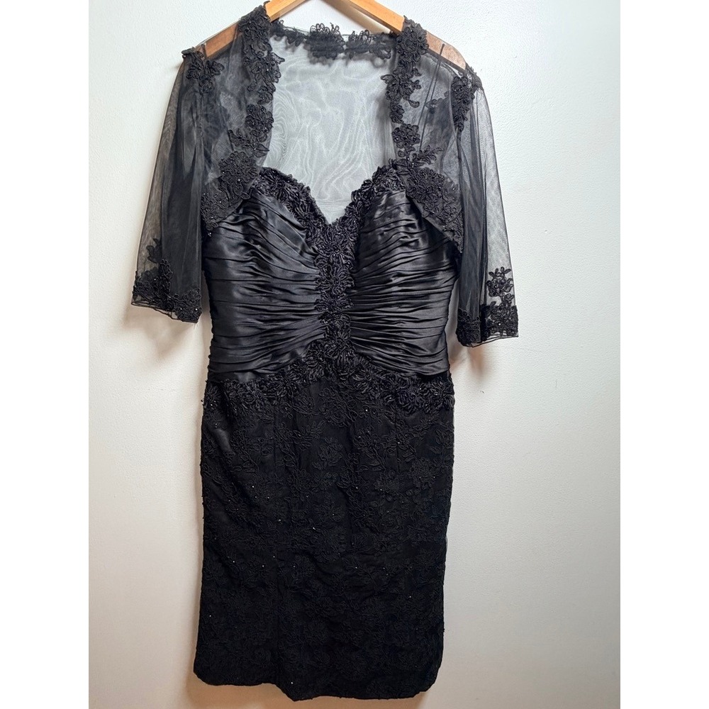 Jovani Strapless Lace Beaded Formal Dress Gown w/ Sheer Bolero Shrug Set Size 14